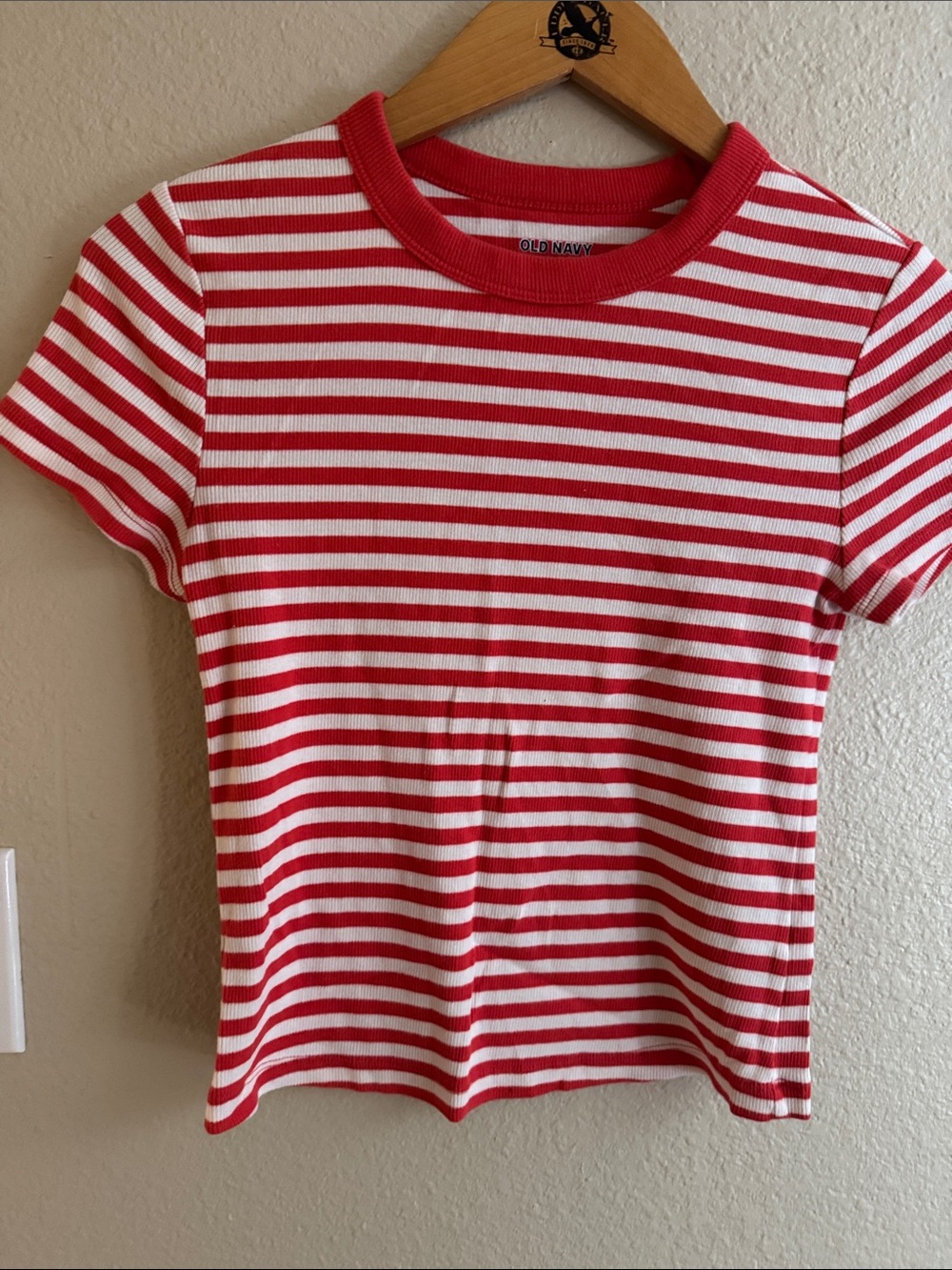 Old Navy Red and White Striped Short Sleeve Tee